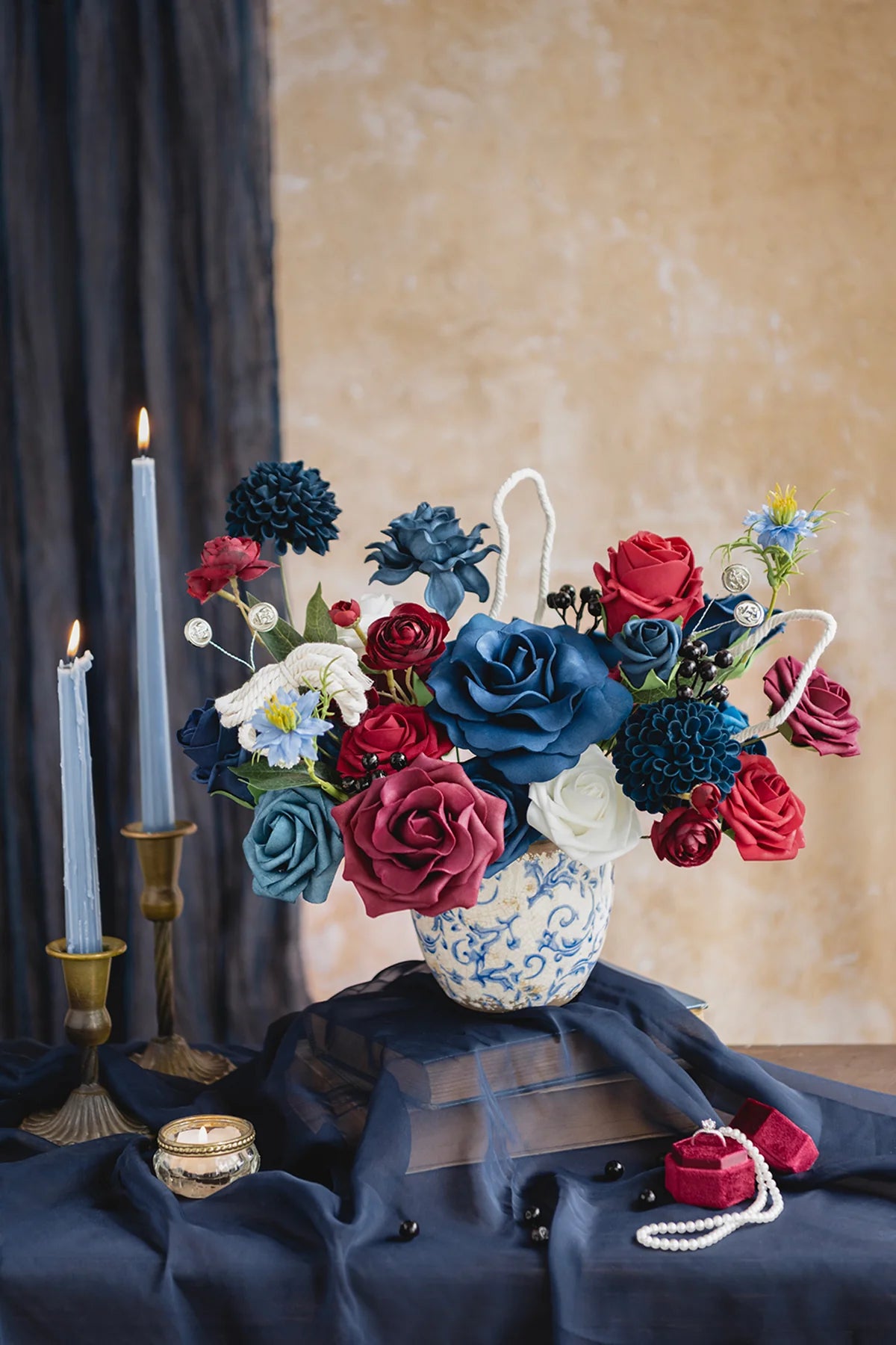 DIY Designer Flower Box in Nautical Navy & Burgundy 00739