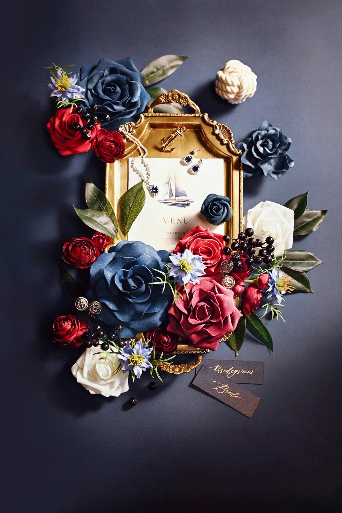 DIY Designer Flower Box in Nautical Navy & Burgundy 00739