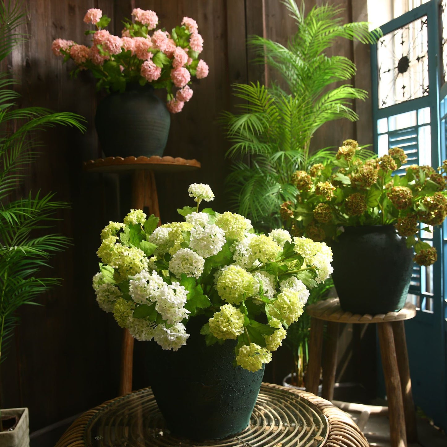 Artificial Wood Hydrangeas 3 Stems 60CM