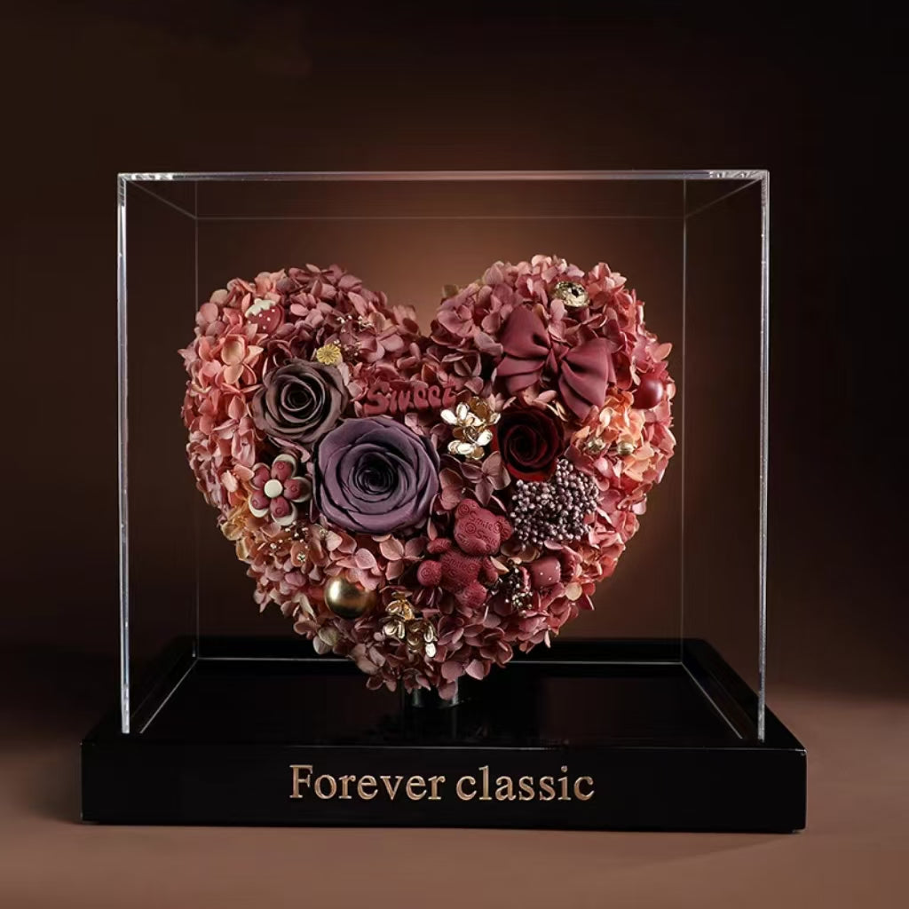 Heart-shaped preserved flower Valentine's Day gift box